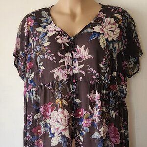 Torrid babydoll top sheer sz 3X dark gray floral NWT